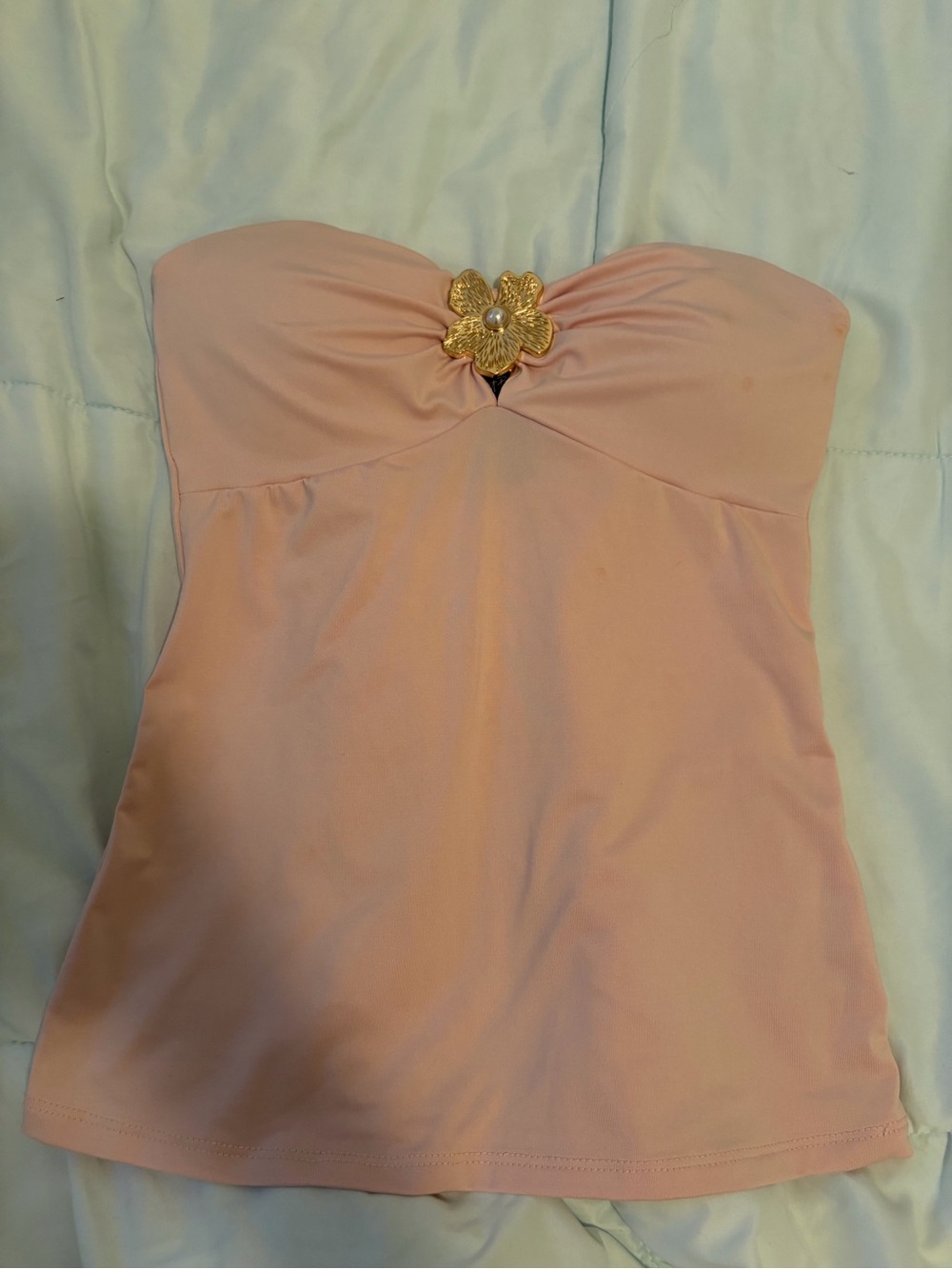 Strapless Peach Floral-Accent Women's Tank Top